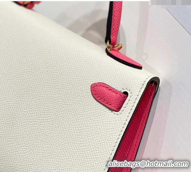 New Design Hermes Mini Kelly II Bag 19cm in Epsom Leather H19 Cream White/Rose Lipstick Pink 2023 (Half Handmade)