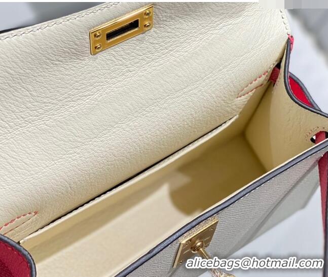 New Design Hermes Mini Kelly II Bag 19cm in Epsom Leather H19 Cream White/Rose Lipstick Pink 2023 (Half Handmade)