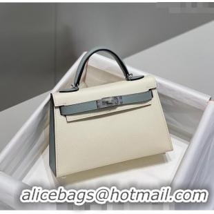 Low Price Hermes Mini Kelly II Bag 19cm in Epsom Leather H19 Cream White/Glacier Grey 2023 (Half Handmade)