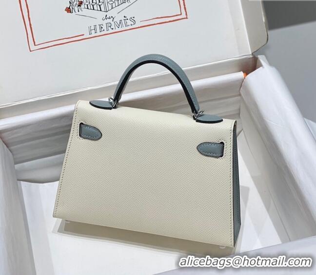 Low Price Hermes Mini Kelly II Bag 19cm in Epsom Leather H19 Cream White/Glacier Grey 2023 (Half Handmade)