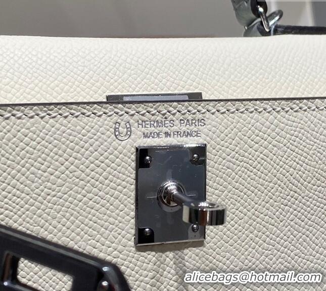 Low Price Hermes Mini Kelly II Bag 19cm in Epsom Leather H19 Cream White/Glacier Grey 2023 (Half Handmade)