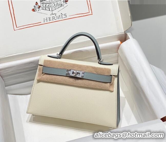 Low Price Hermes Mini Kelly II Bag 19cm in Epsom Leather H19 Cream White/Glacier Grey 2023 (Half Handmade)