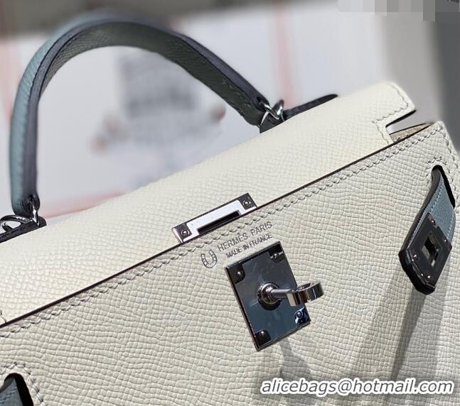 Low Price Hermes Mini Kelly II Bag 19cm in Epsom Leather H19 Cream White/Glacier Grey 2023 (Half Handmade)