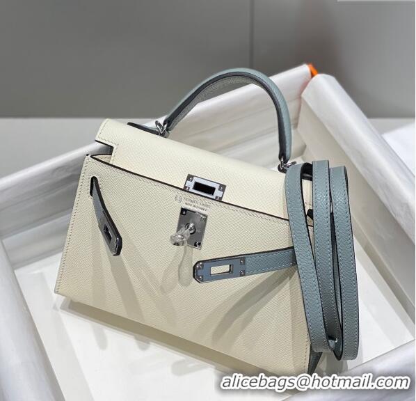 Low Price Hermes Mini Kelly II Bag 19cm in Epsom Leather H19 Cream White/Glacier Grey 2023 (Half Handmade)