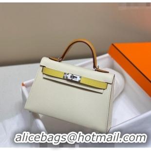 Promotional Hermes Mini Kelly II Bag 19cm in Epsom Leather H19 Cream White/Chick Yellow/Sesame 2023 (Half Handmade)