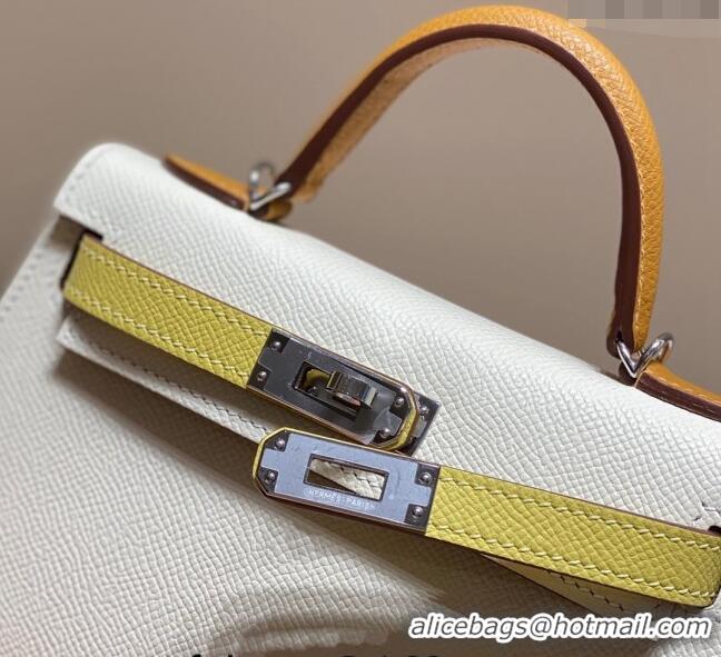 Promotional Hermes Mini Kelly II Bag 19cm in Epsom Leather H19 Cream White/Chick Yellow/Sesame 2023 (Half Handmade)