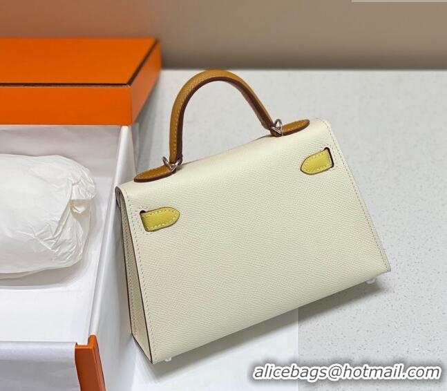 Promotional Hermes Mini Kelly II Bag 19cm in Epsom Leather H19 Cream White/Chick Yellow/Sesame 2023 (Half Handmade)