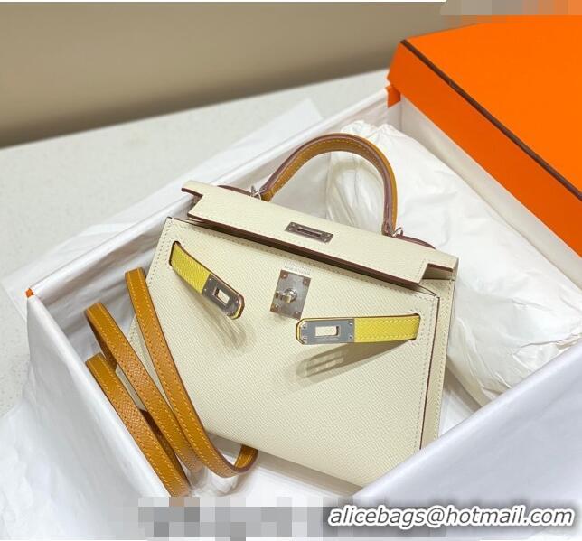 Promotional Hermes Mini Kelly II Bag 19cm in Epsom Leather H19 Cream White/Chick Yellow/Sesame 2023 (Half Handmade)