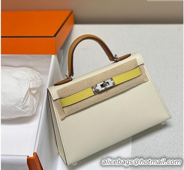 Promotional Hermes Mini Kelly II Bag 19cm in Epsom Leather H19 Cream White/Chick Yellow/Sesame 2023 (Half Handmade)