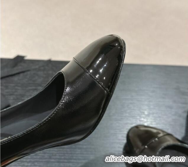 Best Grade Chanel Shiny Calfskin Mary Janes Pumps 8.5cm with Colored Heel Black 424075