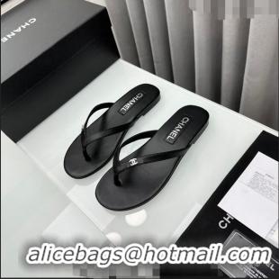 ​Super Quality Chanel Lambskin Flat Thong Slide Sandals with Crystal CC G45716 Black 2024