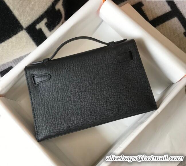 New Design Hermes Mini Kelly Pochette Bag 22cm in Epsom Leather 7117 Black/Gold 2024 (Half Handmade)