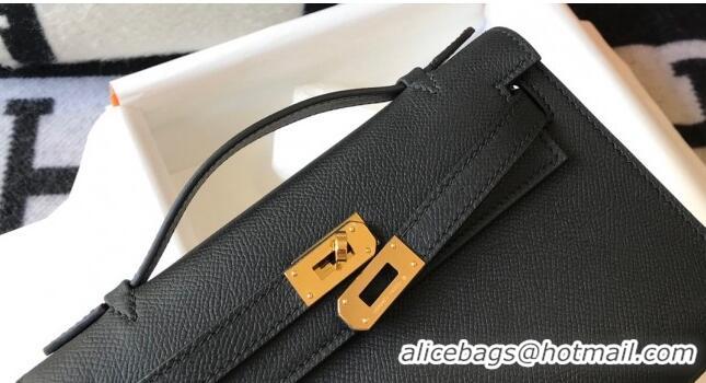 New Design Hermes Mini Kelly Pochette Bag 22cm in Epsom Leather 7117 Black/Gold 2024 (Half Handmade)