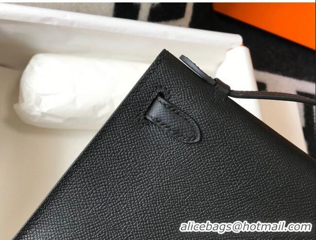 New Design Hermes Mini Kelly Pochette Bag 22cm in Epsom Leather 7117 Black/Gold 2024 (Half Handmade)