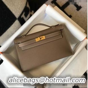 New Style Hermes Mini Kelly Pochette Bag 22cm in Epsom Leather 7117 Elephant Grey 2024 (Half Handmade)