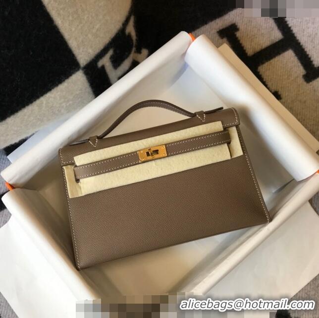 New Style Hermes Mini Kelly Pochette Bag 22cm in Epsom Leather 7117 Elephant Grey 2024 (Half Handmade)