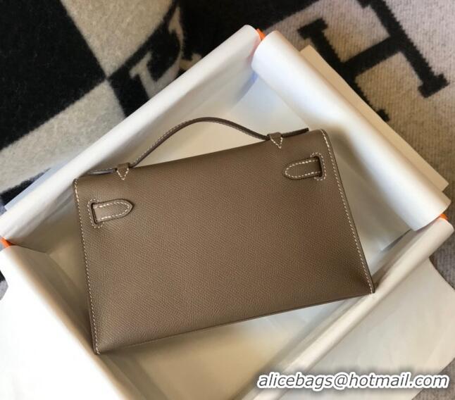 New Style Hermes Mini Kelly Pochette Bag 22cm in Epsom Leather 7117 Elephant Grey 2024 (Half Handmade)