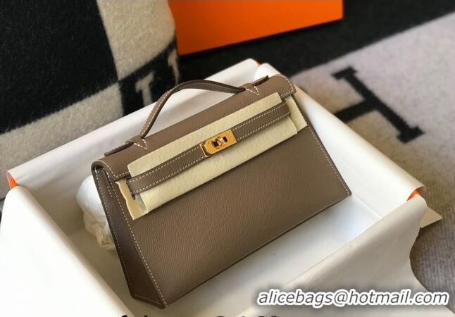 New Style Hermes Mini Kelly Pochette Bag 22cm in Epsom Leather 7117 Elephant Grey 2024 (Half Handmade)