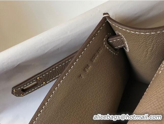 New Style Hermes Mini Kelly Pochette Bag 22cm in Epsom Leather 7117 Elephant Grey 2024 (Half Handmade)