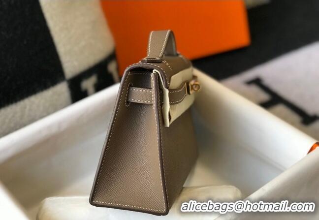 New Style Hermes Mini Kelly Pochette Bag 22cm in Epsom Leather 7117 Elephant Grey 2024 (Half Handmade)