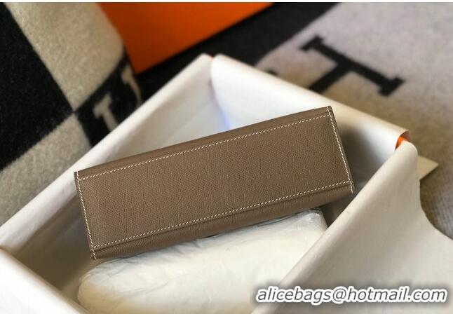 New Style Hermes Mini Kelly Pochette Bag 22cm in Epsom Leather 7117 Elephant Grey 2024 (Half Handmade)