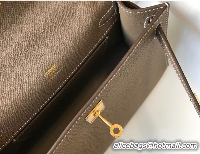 New Style Hermes Mini Kelly Pochette Bag 22cm in Epsom Leather 7117 Elephant Grey 2024 (Half Handmade)