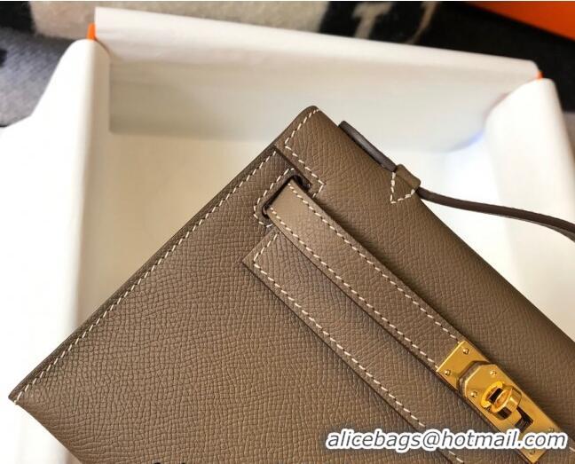 New Style Hermes Mini Kelly Pochette Bag 22cm in Epsom Leather 7117 Elephant Grey 2024 (Half Handmade)