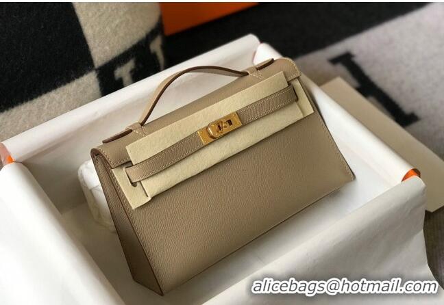 Buy Discount Hermes Mini Kelly Pochette Bag 22cm in Epsom Leather 7117 Dove Grey 2024 (Half Handmade)