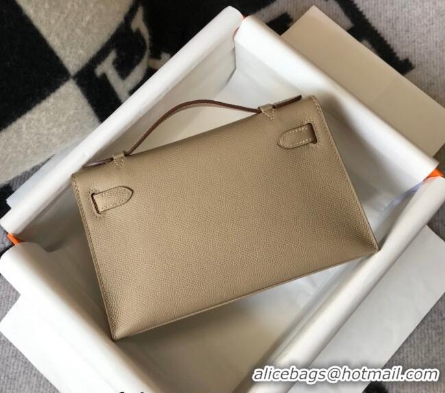 Buy Discount Hermes Mini Kelly Pochette Bag 22cm in Epsom Leather 7117 Dove Grey 2024 (Half Handmade)