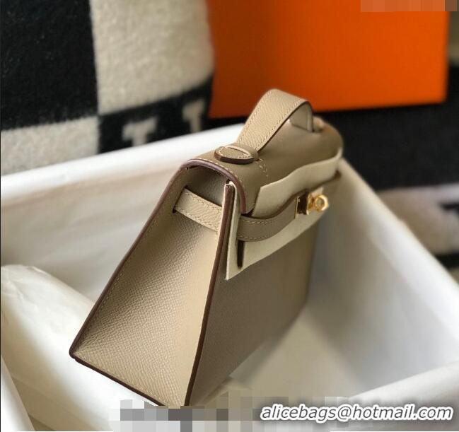 Buy Discount Hermes Mini Kelly Pochette Bag 22cm in Epsom Leather 7117 Dove Grey 2024 (Half Handmade)