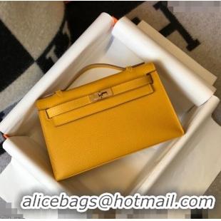 New Fashion Hermes Mini Kelly Pochette Bag 22cm in Epsom Leather 7117 Amber Yellow 2024 (Half Handmade)