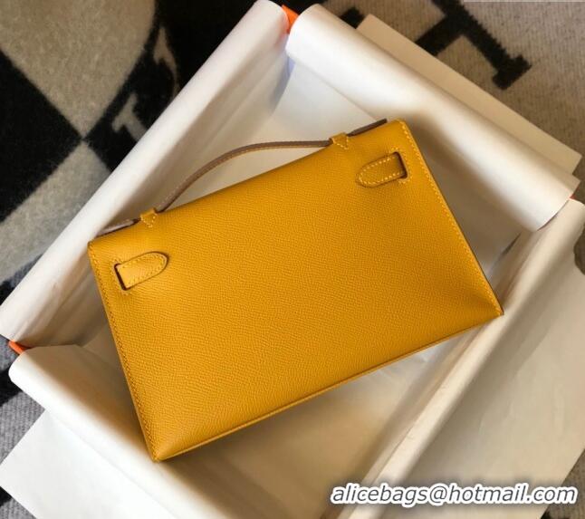 New Fashion Hermes Mini Kelly Pochette Bag 22cm in Epsom Leather 7117 Amber Yellow 2024 (Half Handmade)