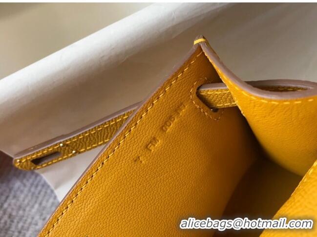 New Fashion Hermes Mini Kelly Pochette Bag 22cm in Epsom Leather 7117 Amber Yellow 2024 (Half Handmade)