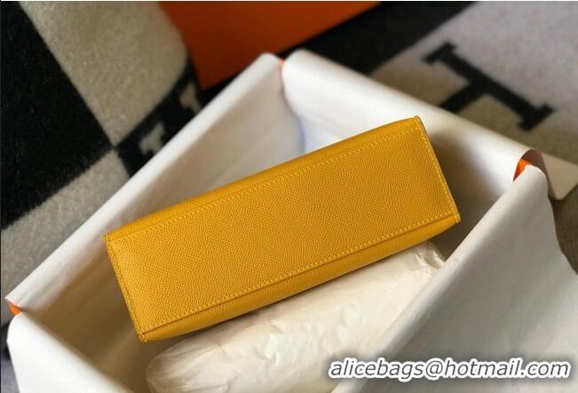 New Fashion Hermes Mini Kelly Pochette Bag 22cm in Epsom Leather 7117 Amber Yellow 2024 (Half Handmade)