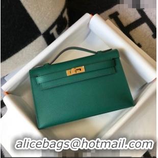 Top Design Hermes Mini Kelly Pochette Bag 22cm in Epsom Leather 7117 Velvet-Green 2024 (Half Handmade)