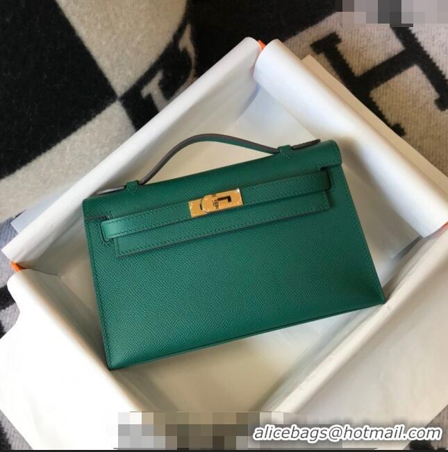 Top Design Hermes Mini Kelly Pochette Bag 22cm in Epsom Leather 7117 Velvet-Green 2024 (Half Handmade)