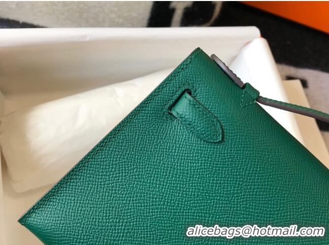 Top Design Hermes Mini Kelly Pochette Bag 22cm in Epsom Leather 7117 Velvet-Green 2024 (Half Handmade)