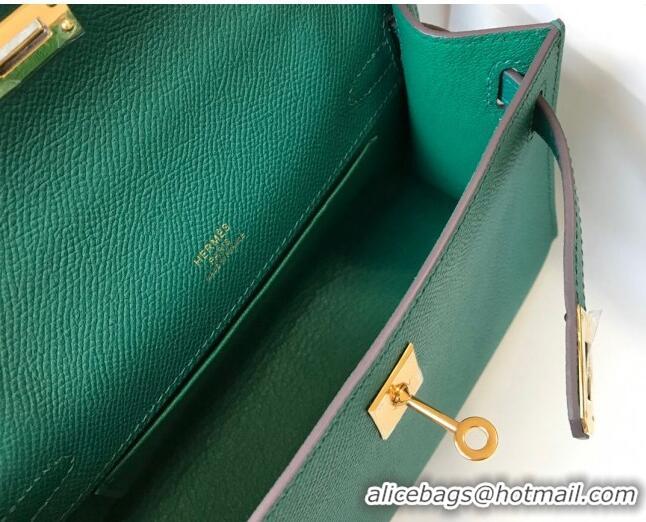 Top Design Hermes Mini Kelly Pochette Bag 22cm in Epsom Leather 7117 Velvet-Green 2024 (Half Handmade)