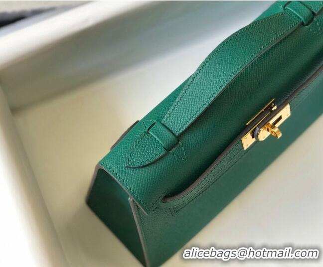 Top Design Hermes Mini Kelly Pochette Bag 22cm in Epsom Leather 7117 Velvet-Green 2024 (Half Handmade)