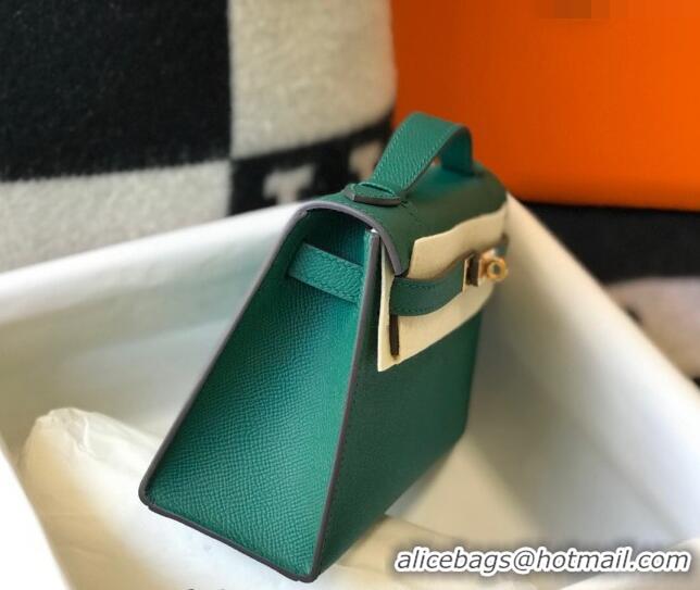 Top Design Hermes Mini Kelly Pochette Bag 22cm in Epsom Leather 7117 Velvet-Green 2024 (Half Handmade)