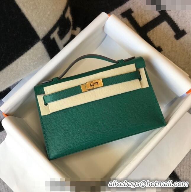 Top Design Hermes Mini Kelly Pochette Bag 22cm in Epsom Leather 7117 Velvet-Green 2024 (Half Handmade)