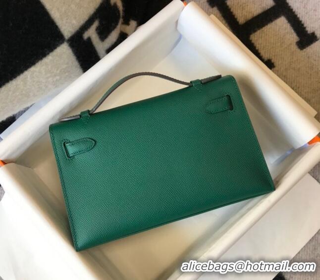 Top Design Hermes Mini Kelly Pochette Bag 22cm in Epsom Leather 7117 Velvet-Green 2024 (Half Handmade)