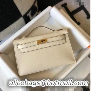 Top Quality Hermes Mini Kelly Pochette Bag 22cm in Epsom Leather 7117 Cream White/Gold 2024 (Half Handmade)