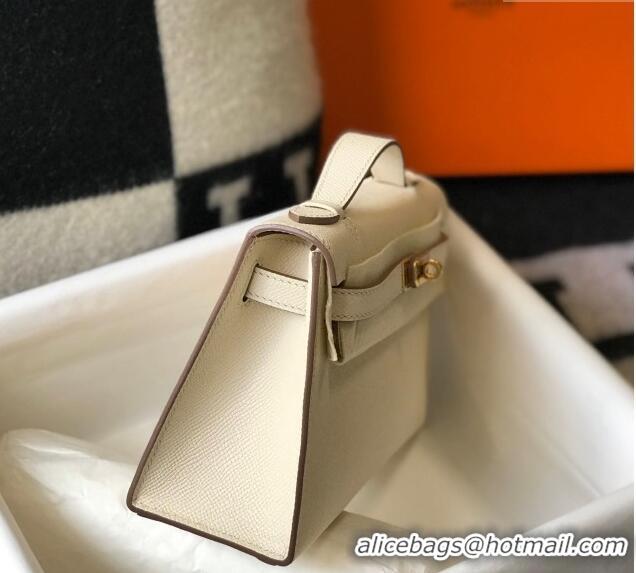 Top Quality Hermes Mini Kelly Pochette Bag 22cm in Epsom Leather 7117 Cream White/Gold 2024 (Half Handmade)