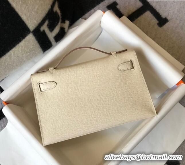 Top Quality Hermes Mini Kelly Pochette Bag 22cm in Epsom Leather 7117 Cream White/Gold 2024 (Half Handmade)