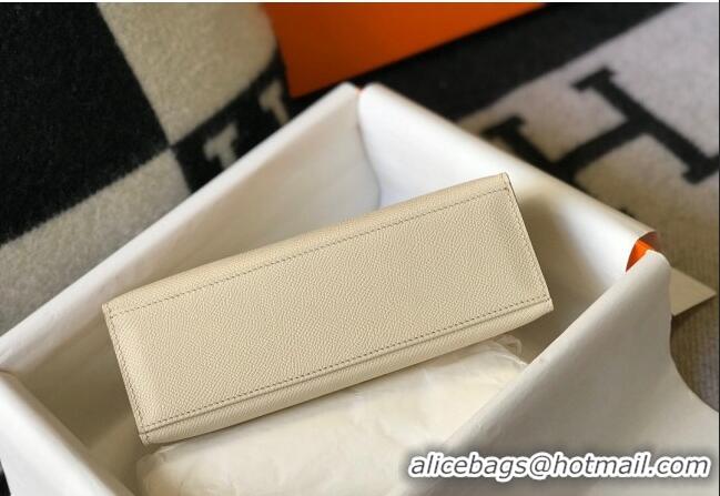 Top Quality Hermes Mini Kelly Pochette Bag 22cm in Epsom Leather 7117 Cream White/Gold 2024 (Half Handmade)