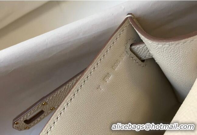 Top Quality Hermes Mini Kelly Pochette Bag 22cm in Epsom Leather 7117 Cream White/Gold 2024 (Half Handmade)