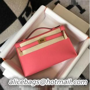 Cheap Price Hermes Mini Kelly Pochette Bag 22cm in Epsom Leather 7117 Lipstick Pink 2024 (Half Handmade)