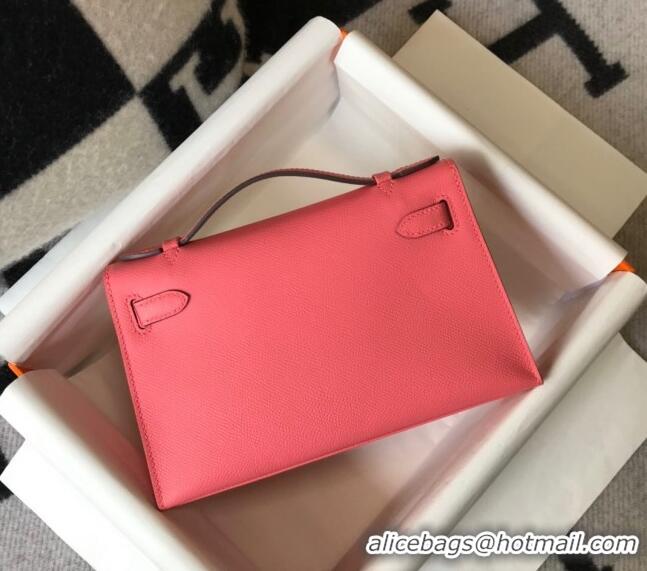 Cheap Price Hermes Mini Kelly Pochette Bag 22cm in Epsom Leather 7117 Lipstick Pink 2024 (Half Handmade)