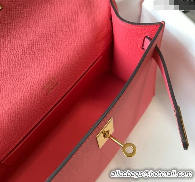 Cheap Price Hermes Mini Kelly Pochette Bag 22cm in Epsom Leather 7117 Lipstick Pink 2024 (Half Handmade)